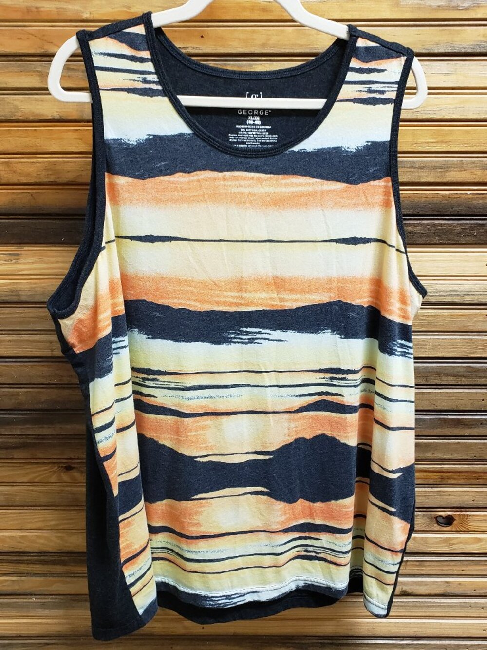 George Men's XL Striped Tank Top Sleeveless Muscle Shirt Orange Yellow Black